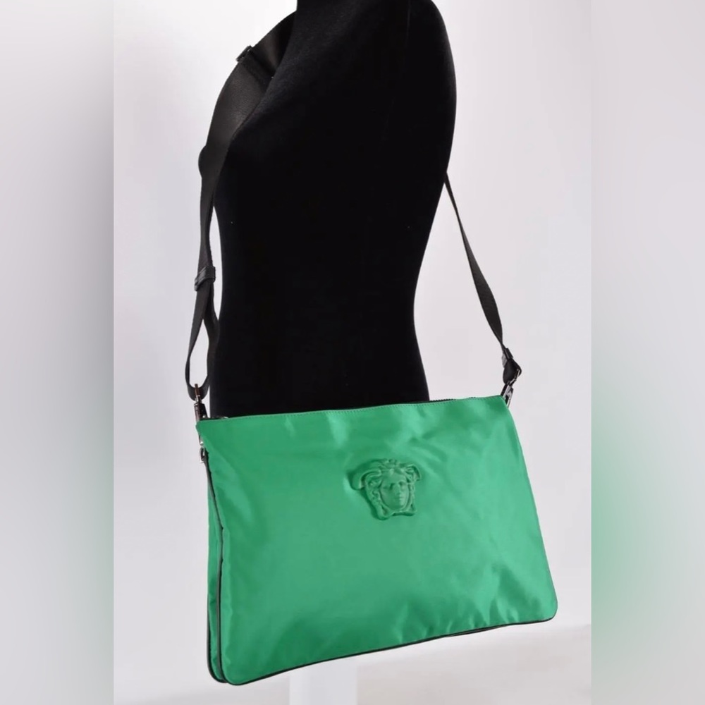 Versace Green nylon Medusa crossbody messenger bag purse NEW (AUTHENTIC)